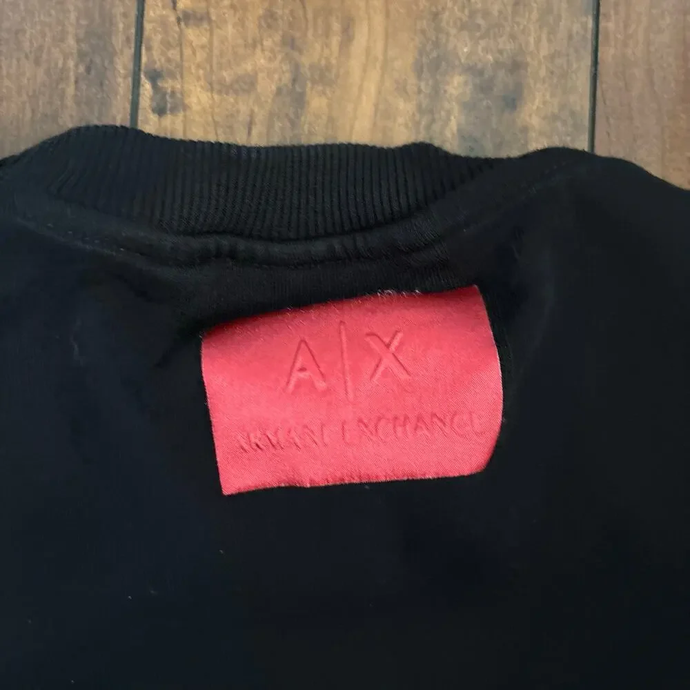 Armani Exchange Sweater Womens L Black Open Shoulder Streetwear Graffiti - Picture 7 of 10